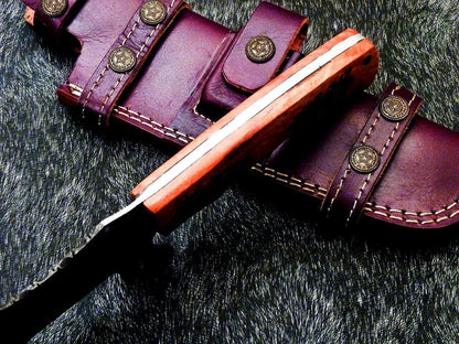 13.5 Inch Handmade Damascus Full Tang Bowie Knife with Olive Wood Handle