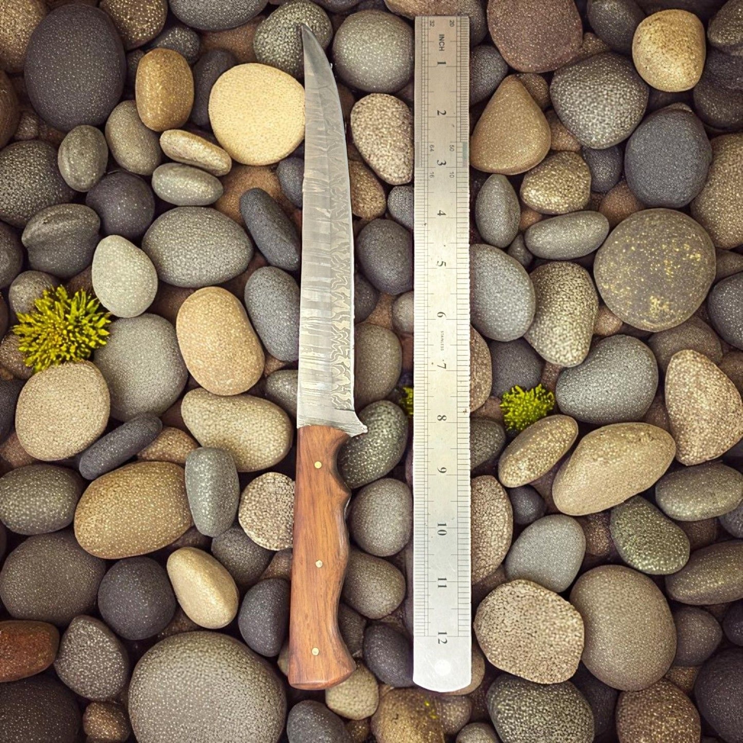 12" Handmade Damascus Steel Fillet Knife with Rose Wood Handle for Kitchen Use
