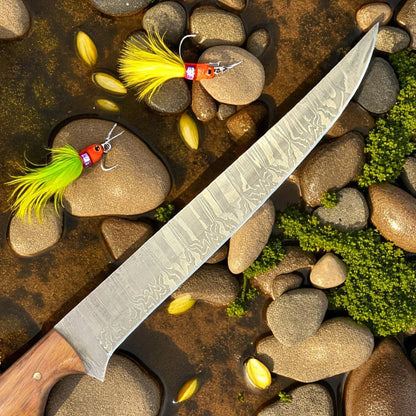 12" Handmade Damascus Steel Fillet Knife with Rose Wood Handle for Kitchen Use