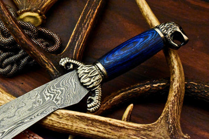 15” Handmade Damascus Bowie Knife – Hard Wood Handle