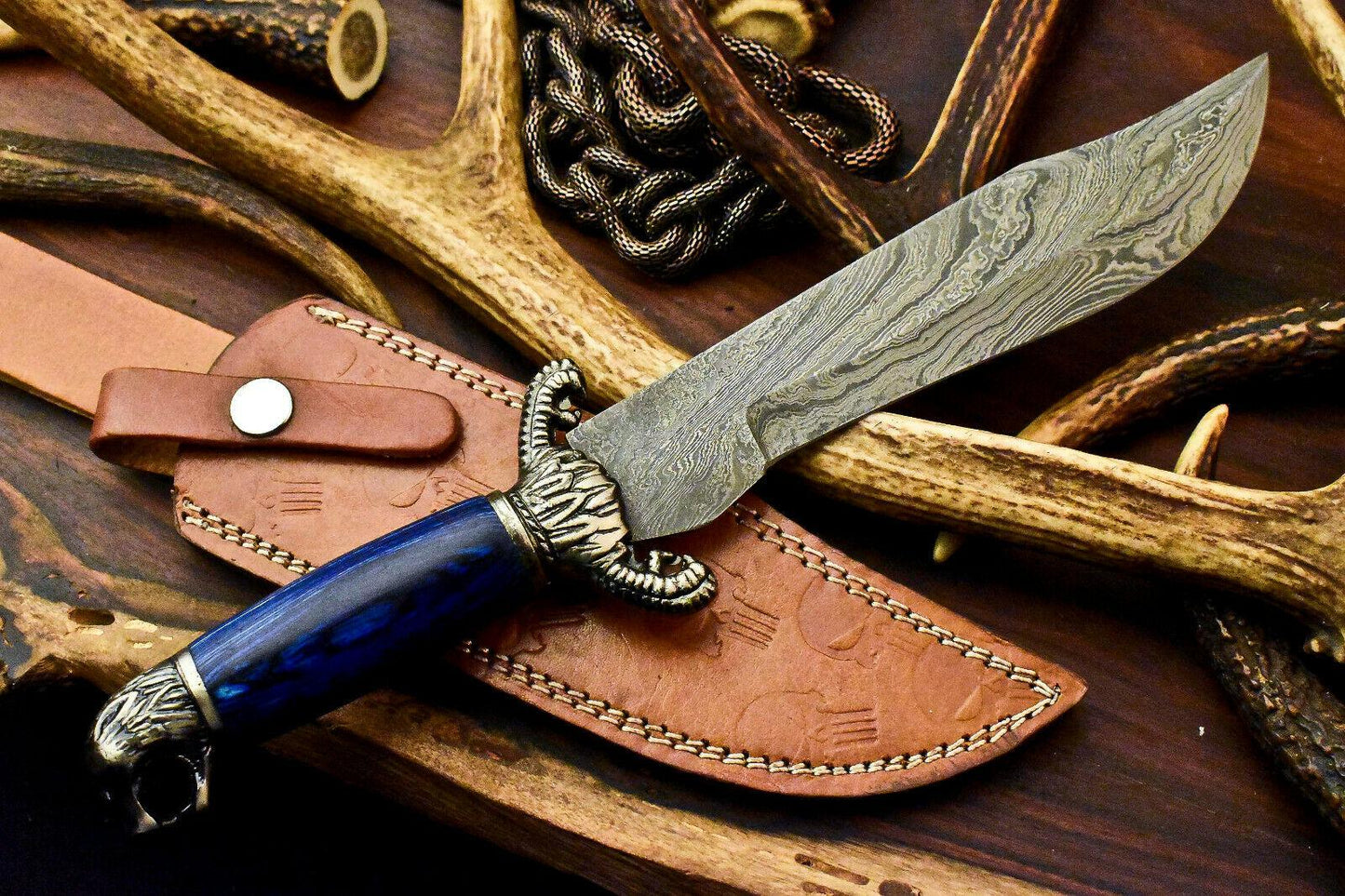 15” Handmade Damascus Bowie Knife – Hard Wood Handle