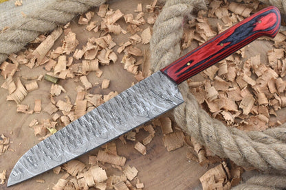 Damascus Steel Kitchen Chef Knife – Red & Black Dollar Thappa Handle