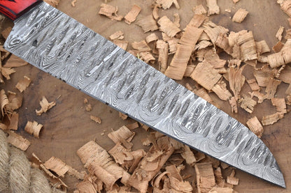 Damascus Steel Kitchen Chef Knife – Red & Black Dollar Thappa Handle