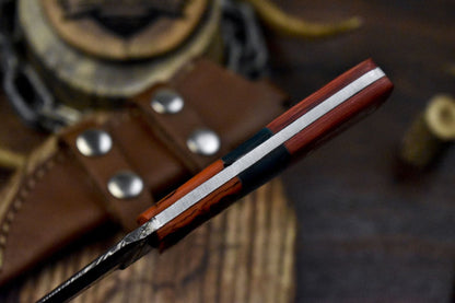 Twist Damascus Skinner Knife with Hardwood Handle and Micarta Bolster – Custom Gift Knife