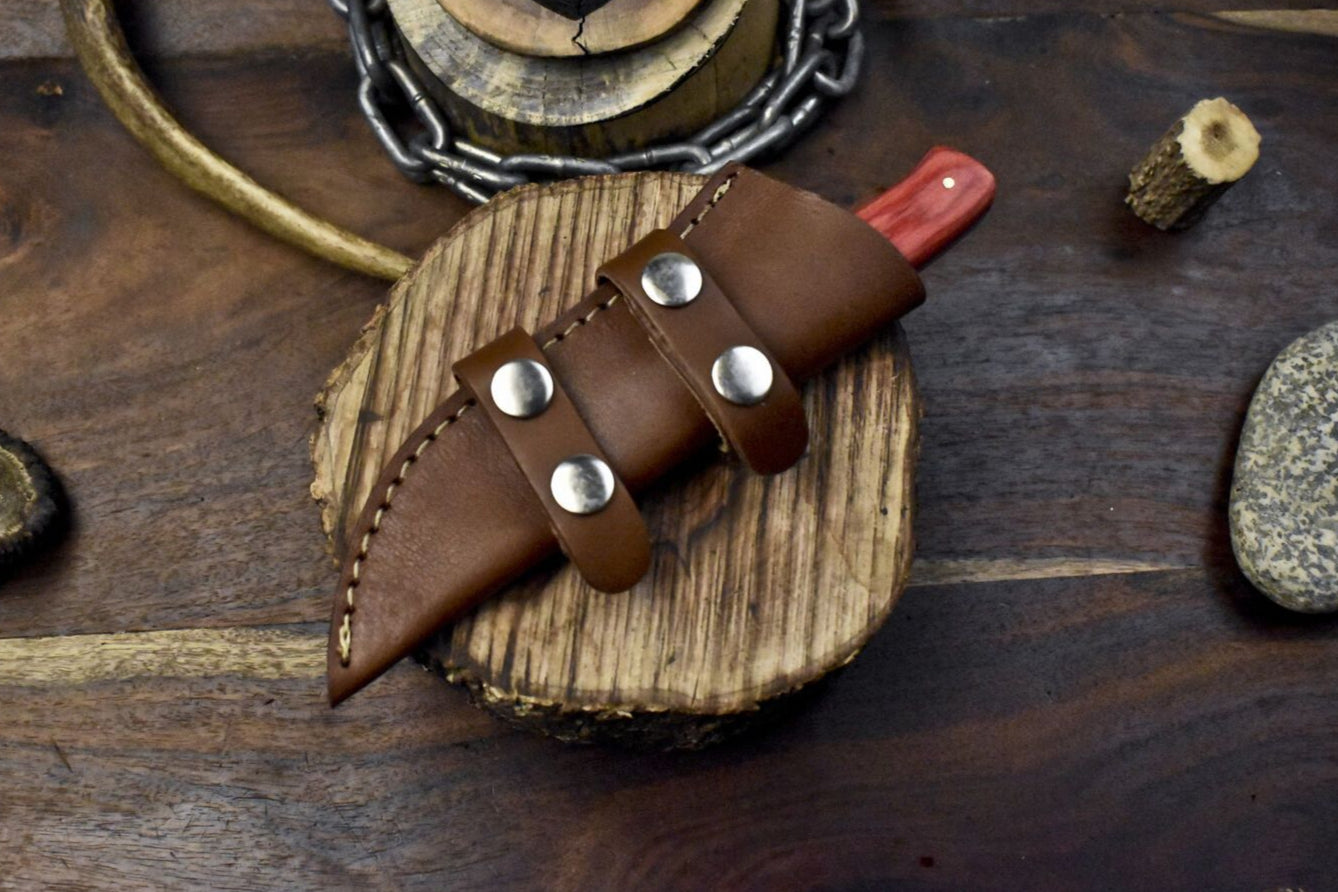 Twist Damascus Skinner Knife with Hardwood Handle and Micarta Bolster – Custom Gift Knife