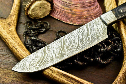Custom Handmade Damascus Steel Chef Knife Full Tang with Hard Wood Handle