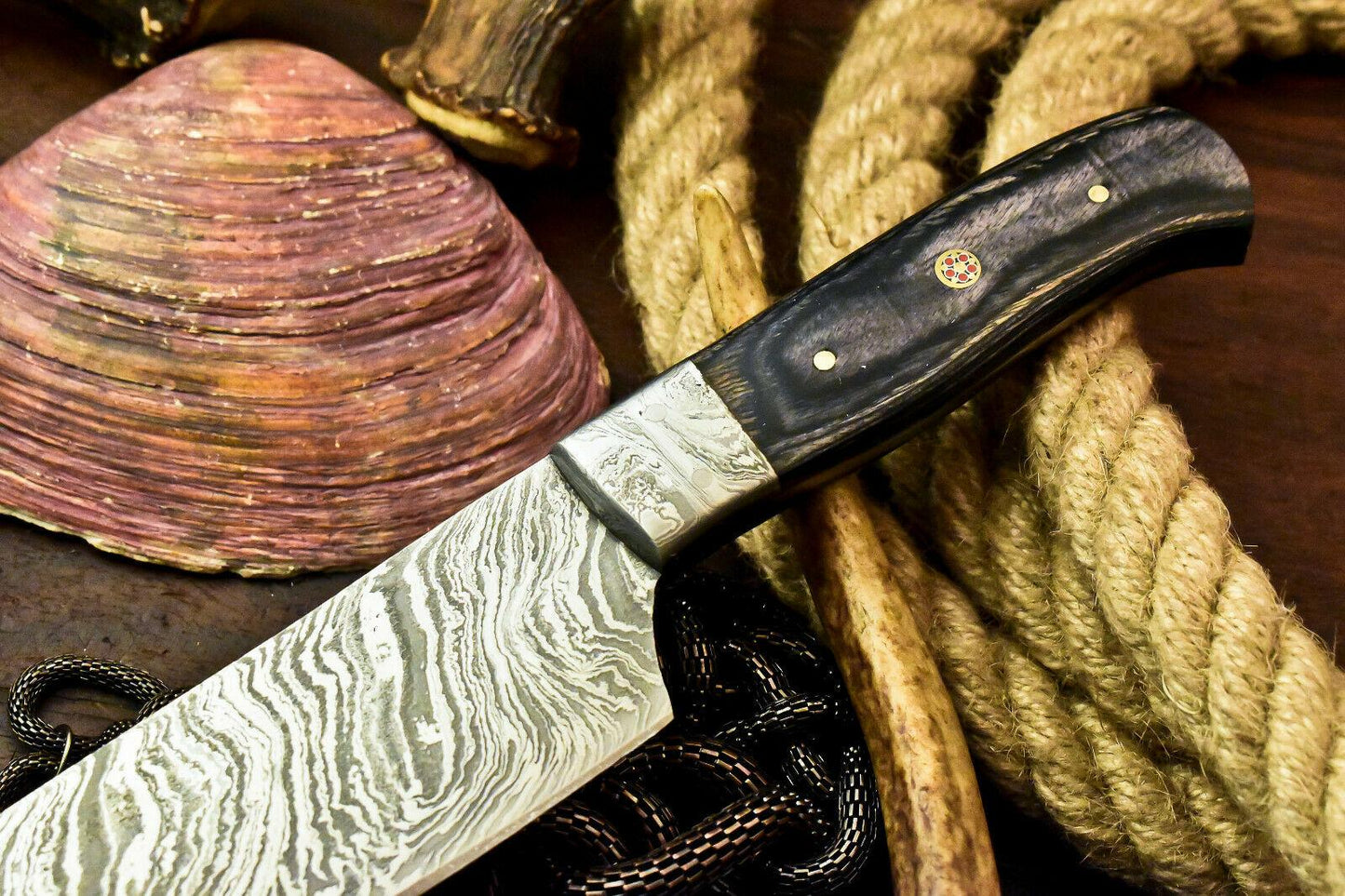 Custom Handmade Damascus Steel Chef Knife Full Tang with Hard Wood Handle