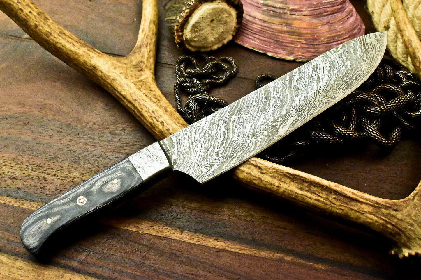 Custom Handmade Damascus Steel Chef Knife Full Tang with Hard Wood Handle