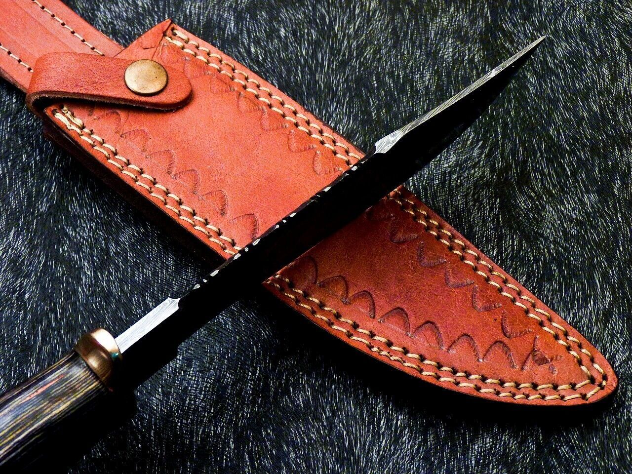 Custom Handmade Damascus Steel Bowie Knife with Hardwood Handle and Brass Bolster