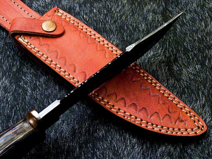 Custom Handmade Damascus Steel Bowie Knife with Hardwood Handle and Brass Bolster