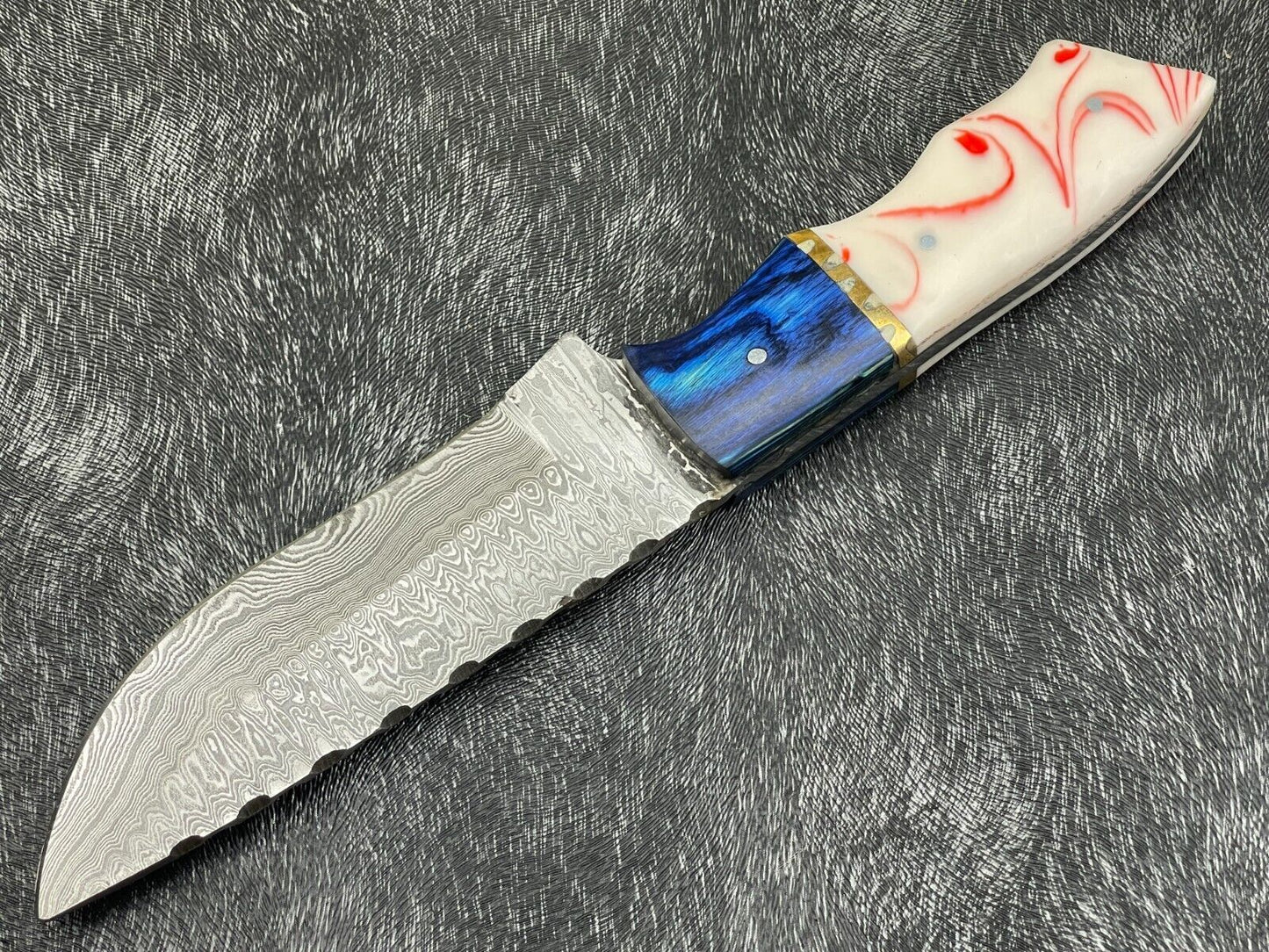 Heritage Forge 10 Inch Handmade Damascus Steel Bowie Knife with Resin and Hardwood Handle and Leather Sheath