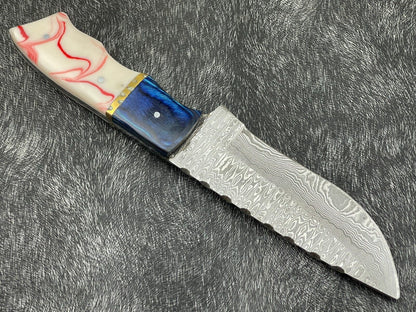 Heritage Forge 10 Inch Handmade Damascus Steel Bowie Knife with Resin and Hardwood Handle and Leather Sheath