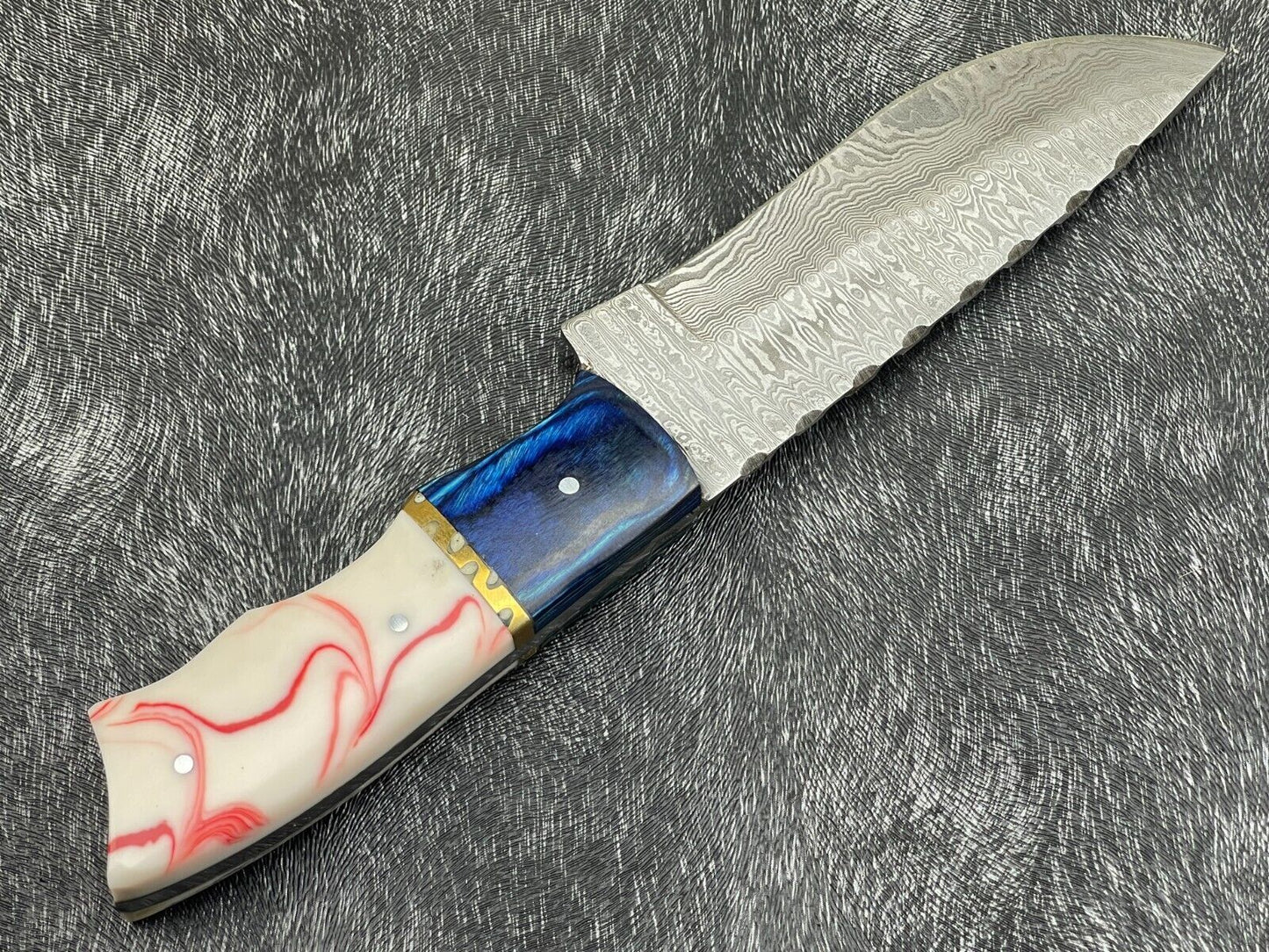 Heritage Forge 10 Inch Handmade Damascus Steel Bowie Knife with Resin and Hardwood Handle and Leather Sheath