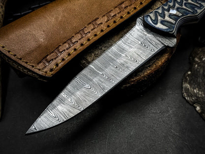 Handmade Damascus Steel Hunting Survival Knife with Wood Handle & Leather Sheath
