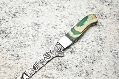 Fine Custom Handmade Damascus Steel Chef Knife – 11" Full Tang Sport Kitchen Knife with Leather Sheath