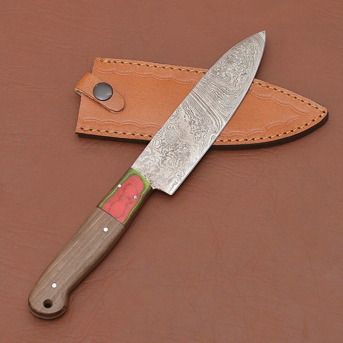 Premium Handmade Damascus Steel Fillet Chef Knife with Elegant Pakka Wood Handle