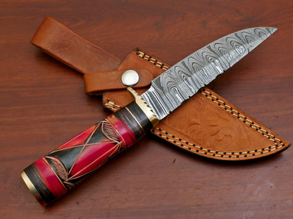 10" Handmade Damascus Steel Bowie Knife – Camel Bone & Pakka Wood Handle