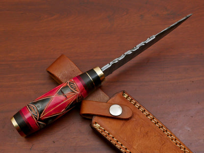 10" Handmade Damascus Steel Bowie Knife – Camel Bone & Pakka Wood Handle