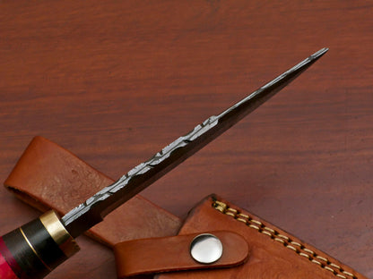 10" Handmade Damascus Steel Bowie Knife – Camel Bone & Pakka Wood Handle