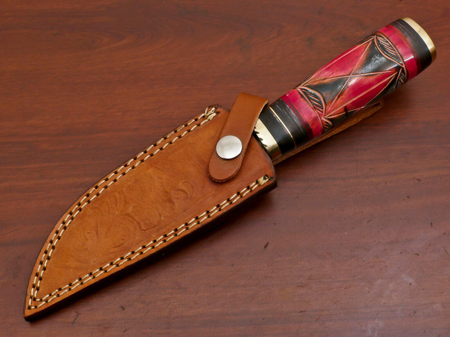 10" Handmade Damascus Steel Bowie Knife – Camel Bone & Pakka Wood Handle