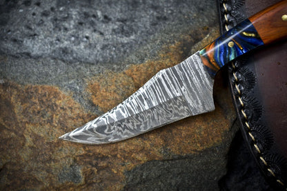 Custom Twist Damascus Skinner Knife Mixed Material EDC Knife 7" Handmade
