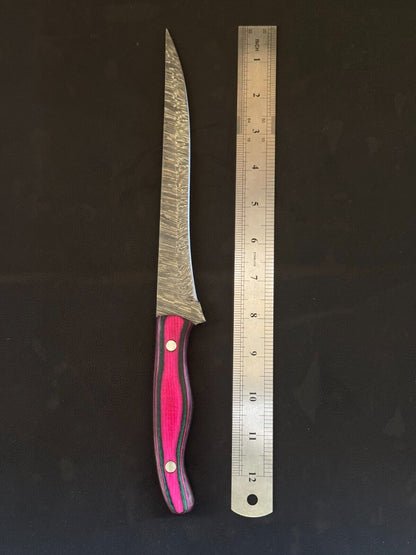 13" Damascus Fillet Knife Damascus Steel Fillet Knife for Kitchen With Pakka Wood