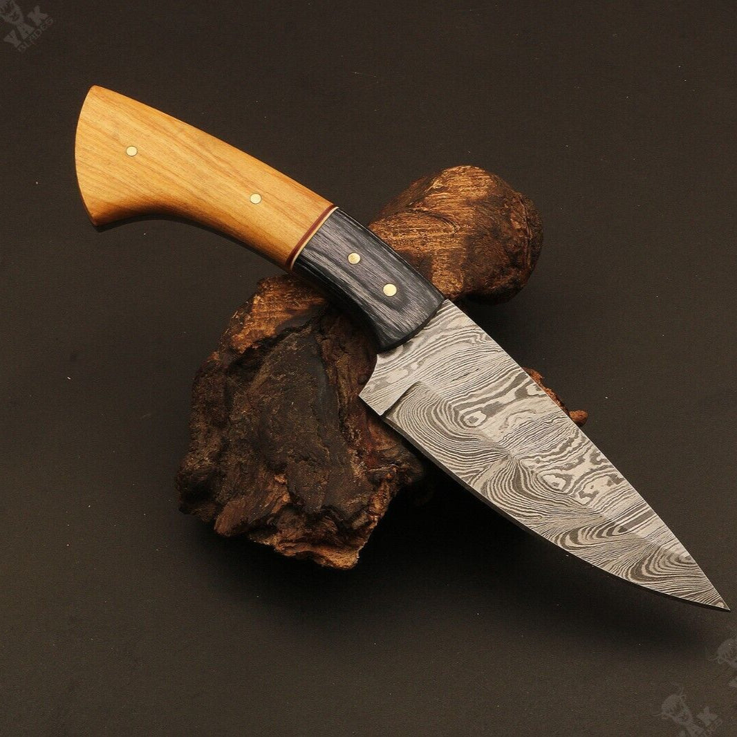 Heritage Forge 9" Ladder Damascus Steel Hunting Knife with Wood Handle