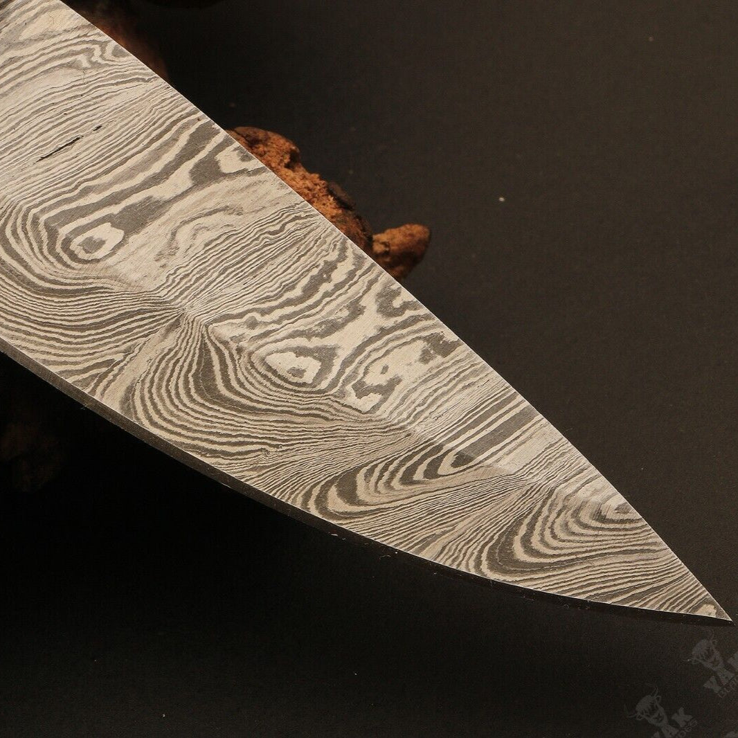Heritage Forge 9" Ladder Damascus Steel Hunting Knife with Wood Handle