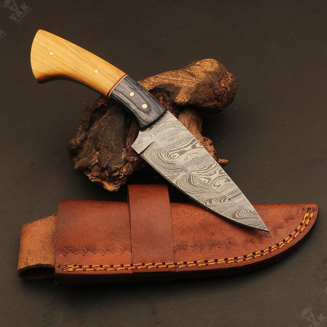 Heritage Forge 9" Ladder Damascus Steel Hunting Knife with Wood Handle