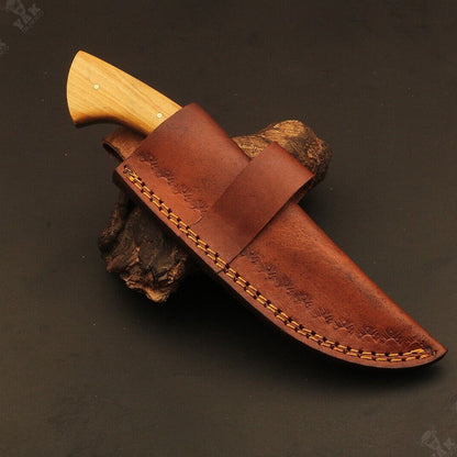 Heritage Forge 9" Ladder Damascus Steel Hunting Knife with Wood Handle
