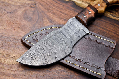 Rare Handmade Damascus Tracker Knife | Full Tang Camping, Hunting & Survival Blade with Leather Sheath