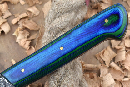 Handmade Forged Damascus Steel Kitchen Chef Knife – Blue & Green Dollar Thappa Handle