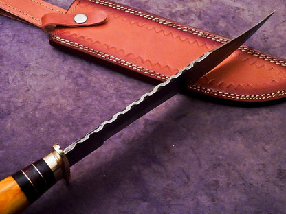 Heritage Forge 16 Inch Damascus Steel Bowie Knife with Camel Bone and Hardwood Handle