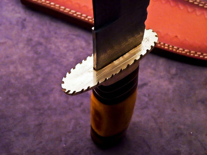 Heritage Forge 16 Inch Damascus Steel Bowie Knife with Camel Bone and Hardwood Handle