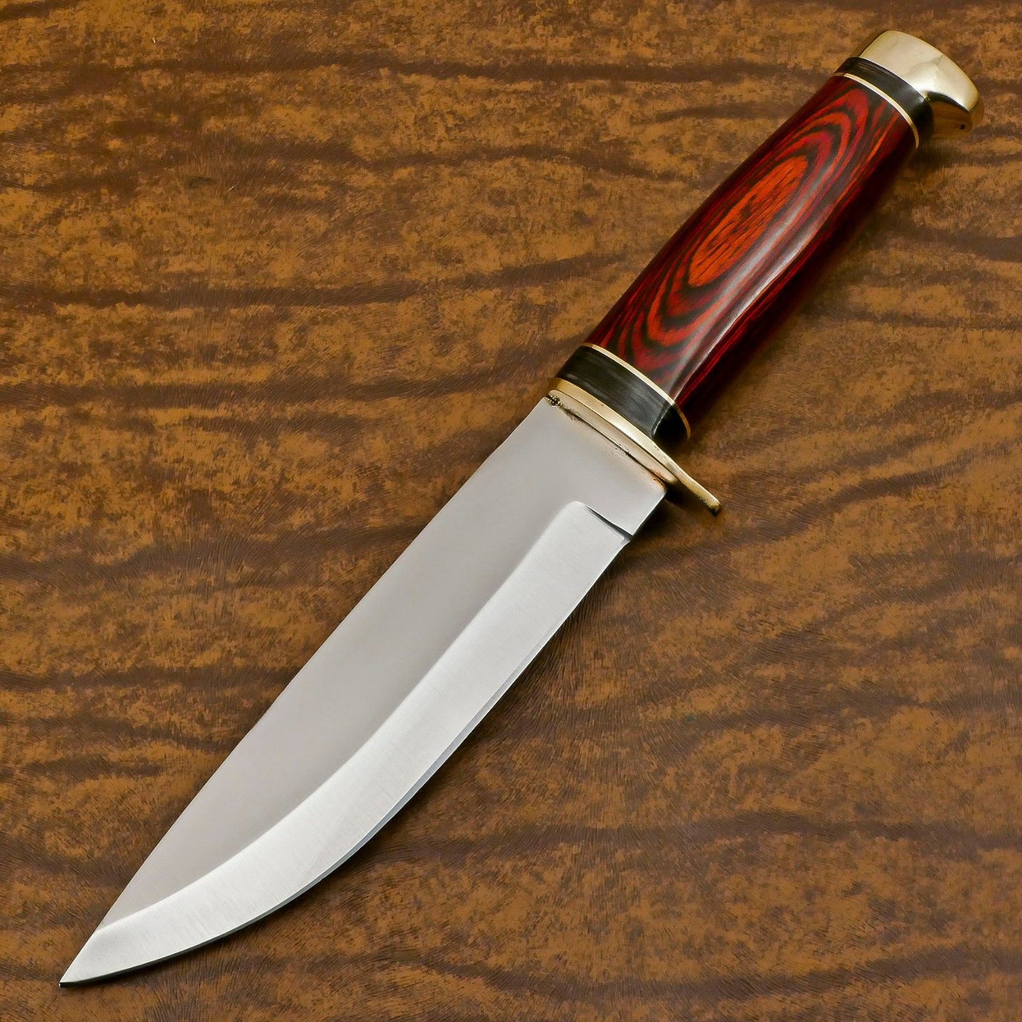 Handmade D2 Steel Bowie Knife | Camping & Hunting Full Tang with Pakka Wood Handle 12"
