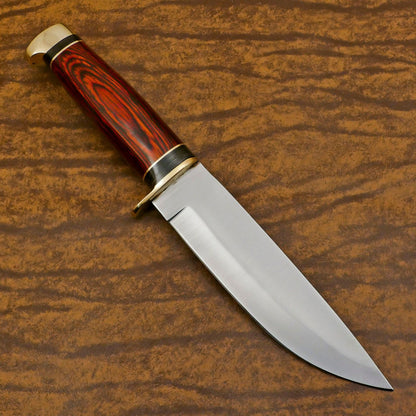 Handmade D2 Steel Bowie Knife | Camping & Hunting Full Tang with Pakka Wood Handle 12"