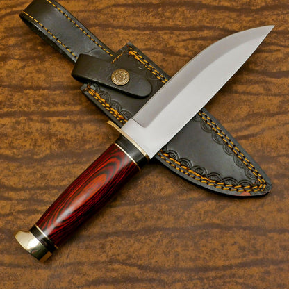 Handmade D2 Steel Bowie Knife | Camping & Hunting Full Tang with Pakka Wood Handle 12"