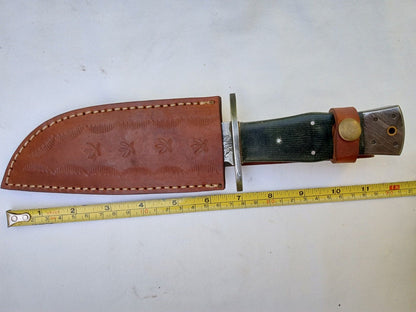 Heritage Forge 10.5 Inch Damascus Steel Bowie Knife with Micarta Handle Full Tang + Leather Sheath