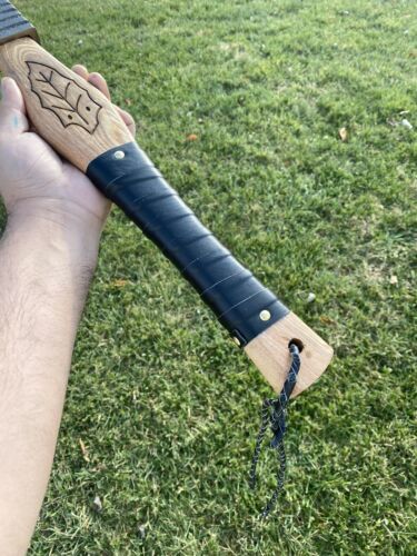 Handmade Forged High Carbon Steel Viking Tomahawk Hatchet Axe | Olive Wood & Leather Wrap