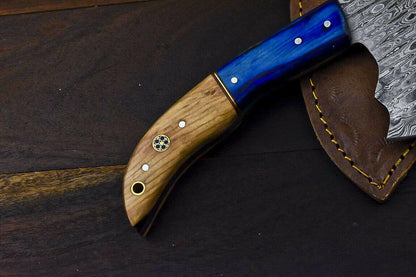 Custom Rare Handmade Damascus Axe Olive Wood Handle Damascus Steel Axe Clever Chopper Knife with Leather Sheath