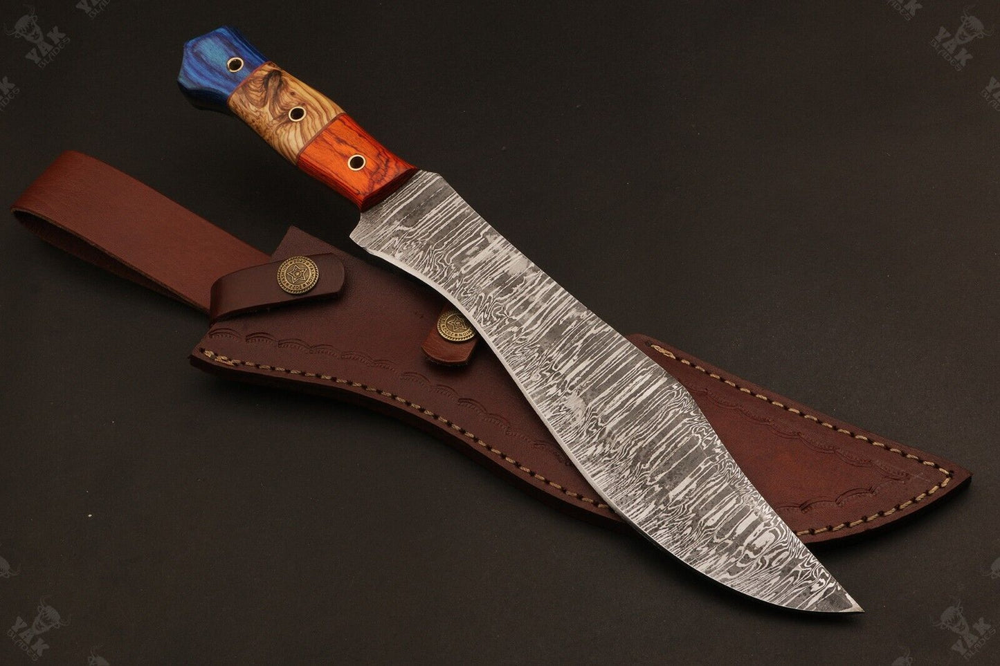 13.5 Inch Custom Handmade Damascus Hunting Knife with Wood Handle by Heritage Forge