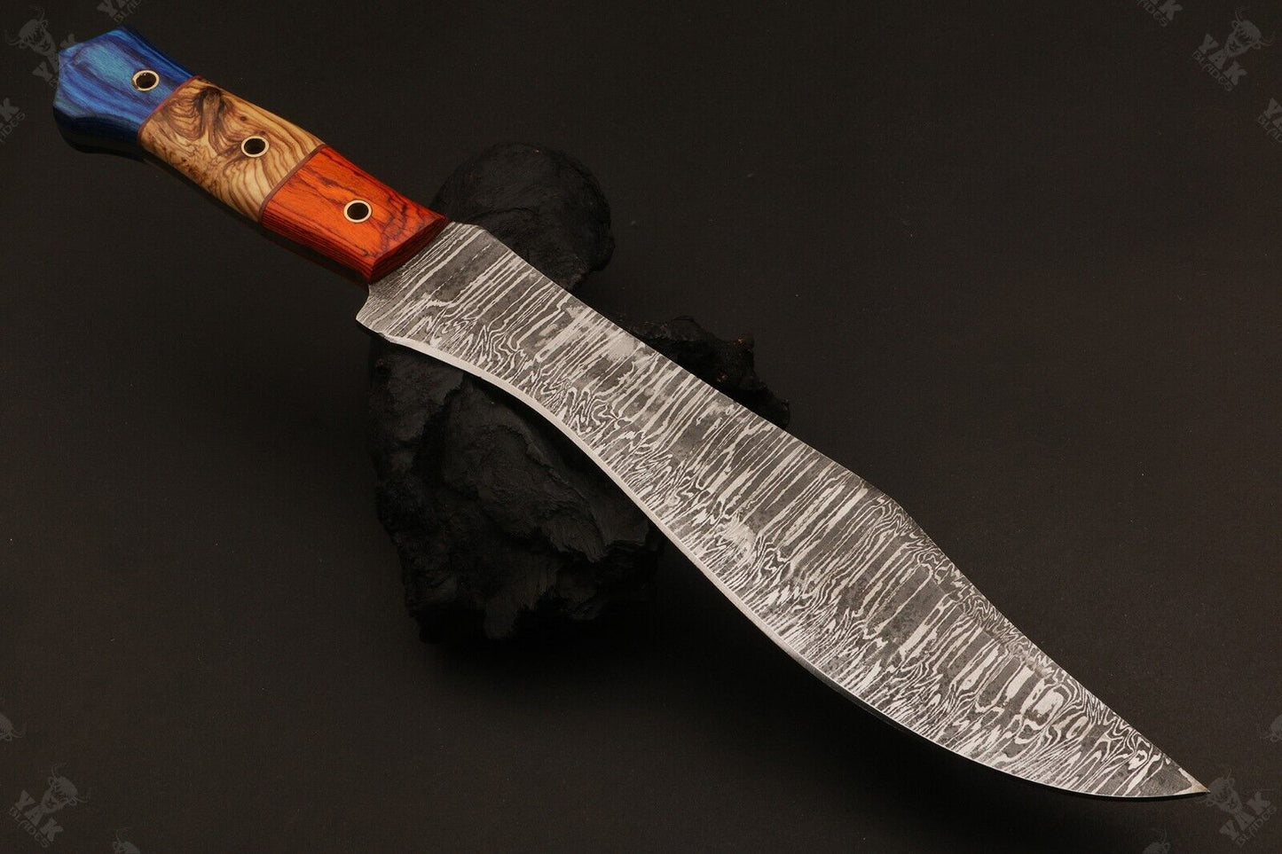 13.5 Inch Custom Handmade Damascus Hunting Knife with Wood Handle by Heritage Forge