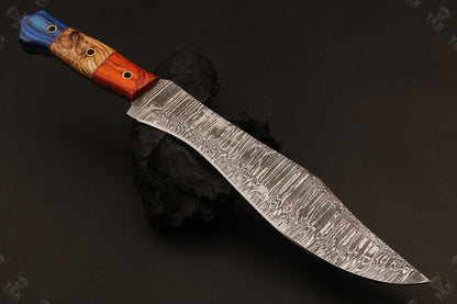 13.5 Inch Custom Handmade Damascus Hunting Knife with Wood Handle by Heritage Forge