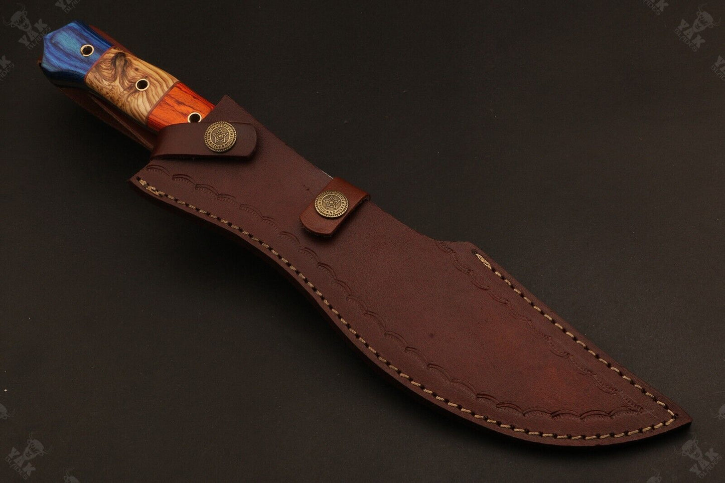 13.5 Inch Custom Handmade Damascus Hunting Knife with Wood Handle by Heritage Forge