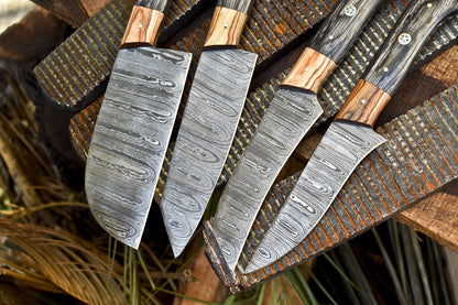 Custom Forged Chef Knife Twist Damascus Pakka Wood Lot of 4 EDC