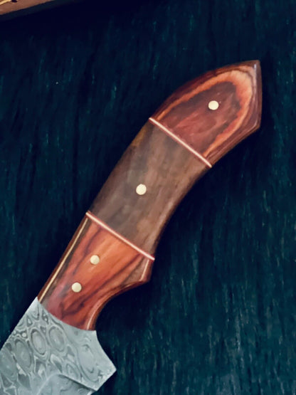 10" Rain Drop Damascus Steel Bowie Knife – Camel Bone & Wood Handle