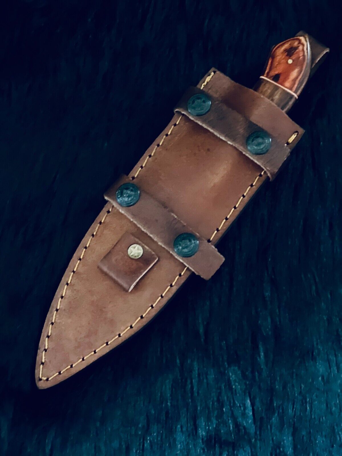 10" Rain Drop Damascus Steel Bowie Knife – Camel Bone & Wood Handle