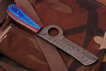 Hand Forged Damascus Steel Bull Cutter Knife Custom Cowboy Bull Knife with Wood Handle
