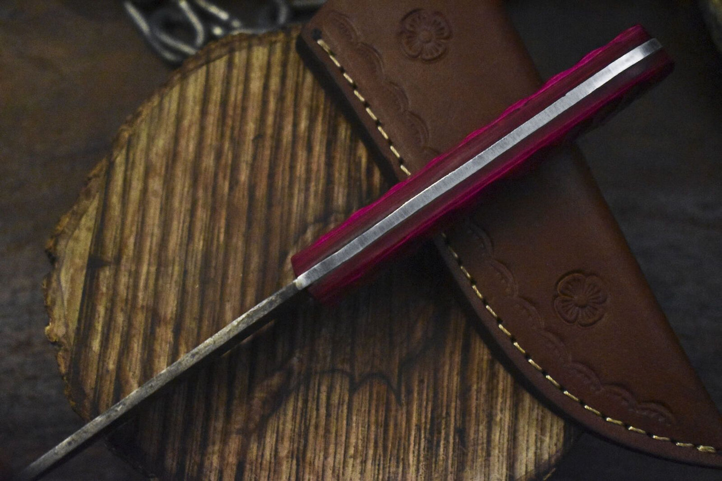 Custom Twist Damascus Skinner Knife Hardwood Handle EDC Fixed Blade