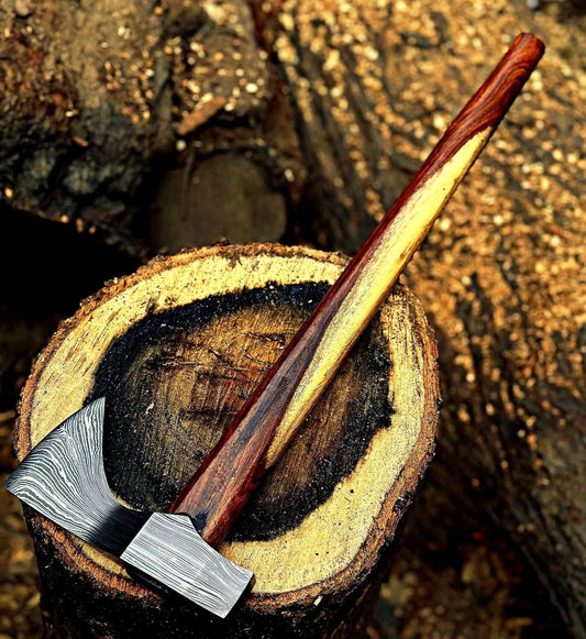 Handmade Damascus Steel Axe Hatchet Tomahawk | 18-Inch Viking Axe with Wood Handle & Leather Sheath